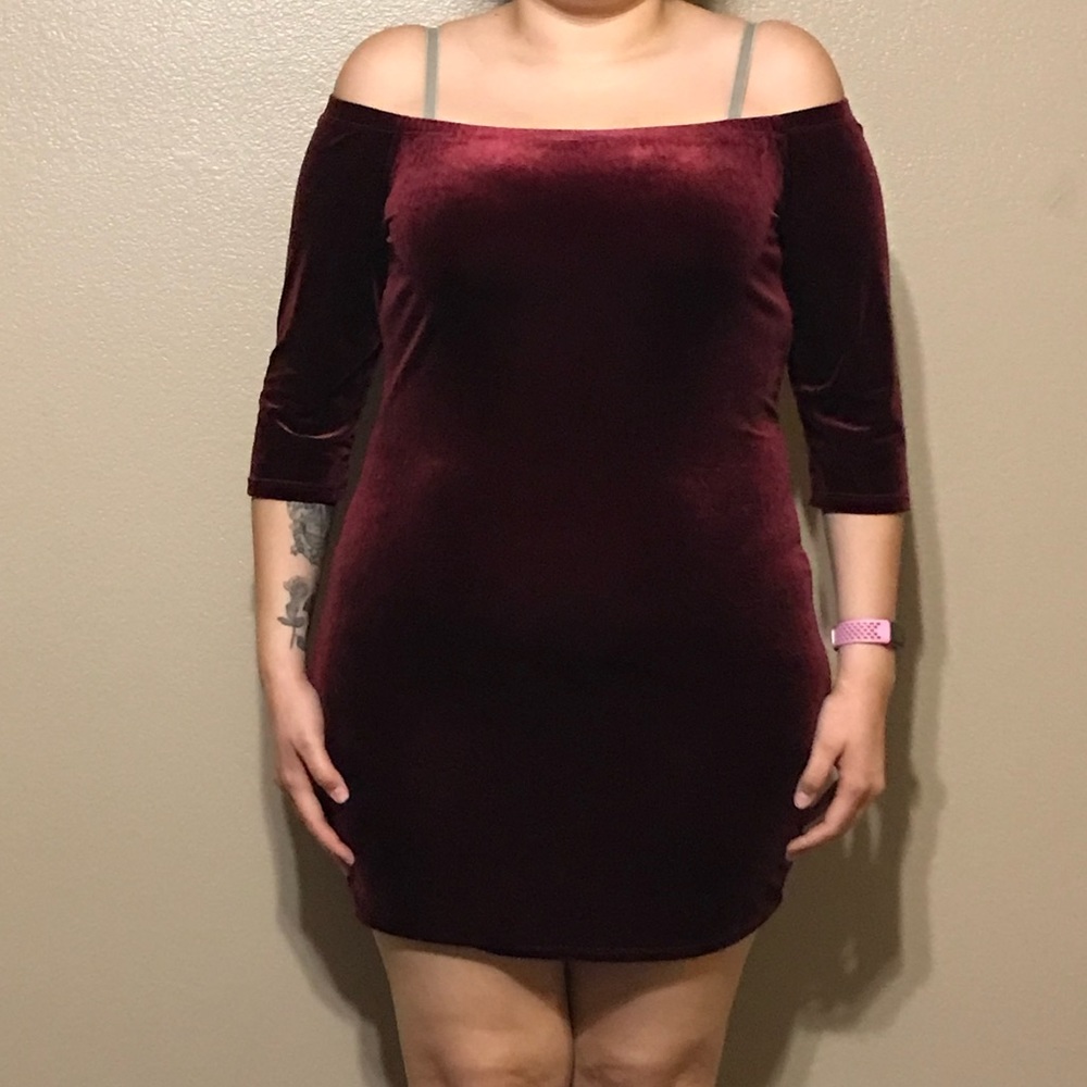 Nordstrom Ambiance Burgundy Velvet Off Shoulder Dress